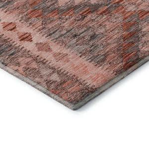 HomeRoots 5' X 8' Stylish Terra Cotta Gray & Silver Geometric Area Rug – Washable, UV-Protected, Durable Design 691850