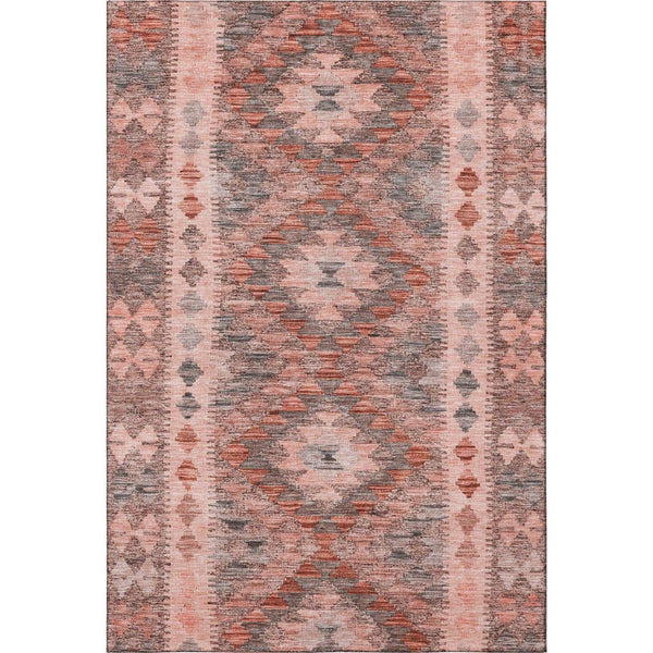 HomeRoots 5' X 8' Stylish Terra Cotta Gray & Silver Geometric Area Rug – Washable, UV-Protected, Durable Design 691850