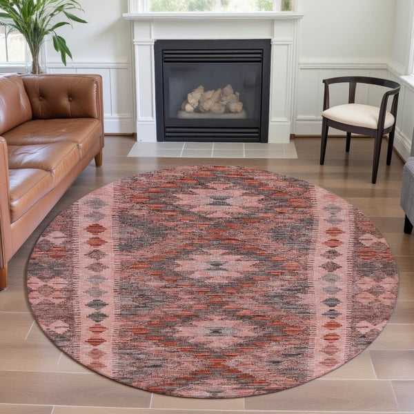 HomeRoots 8' X 8' Stylish Terra Cotta Gray Silver Geometric Washable Rug with UV Defense for High-Traffic Areas 691851