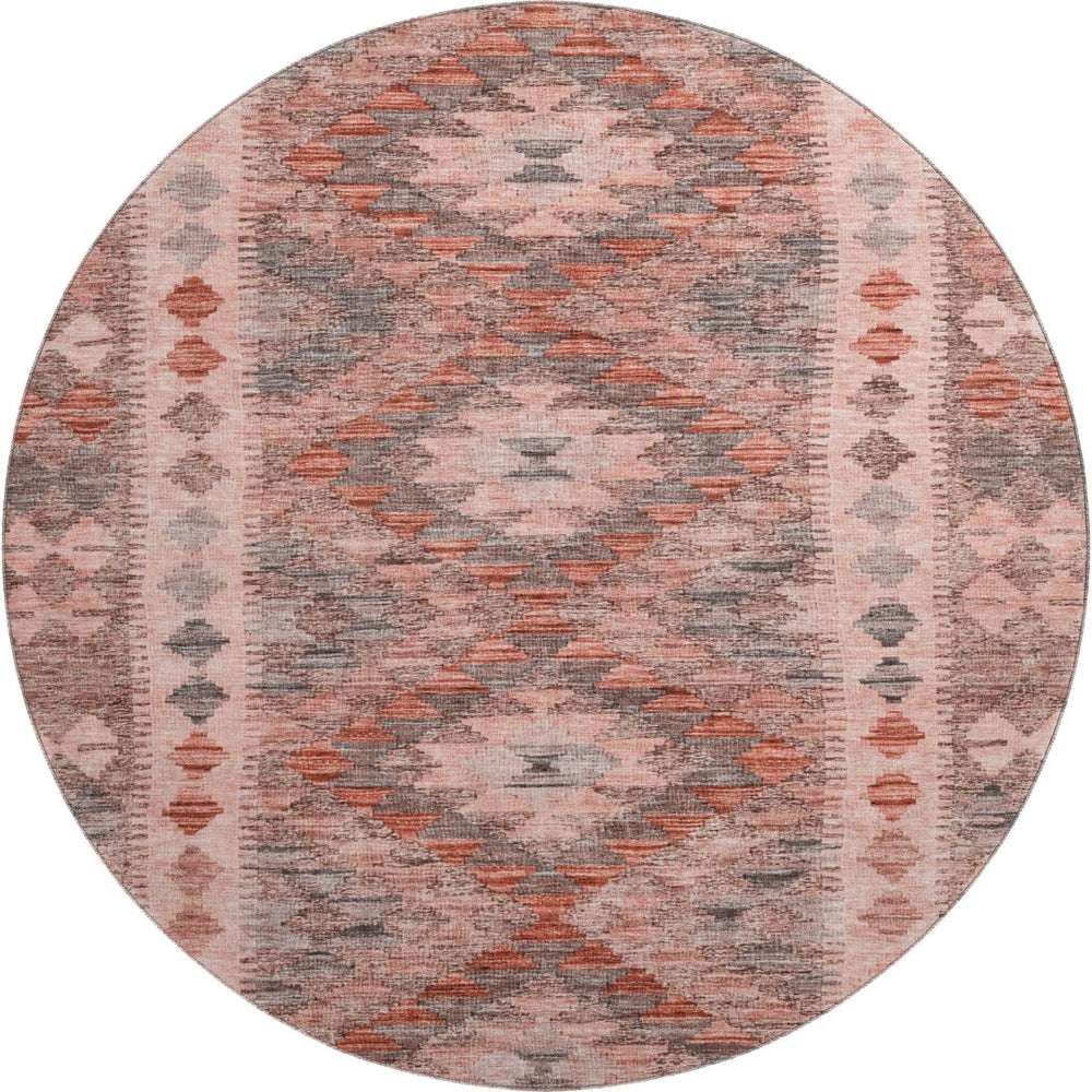HomeRoots 8' X 8' Stylish Terra Cotta Gray Silver Geometric Washable Rug with UV Defense for High-Traffic Areas 691851