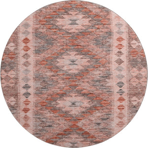HomeRoots 8' X 8' Stylish Terra Cotta Gray Silver Geometric Washable Rug with UV Defense for High-Traffic Areas 691851