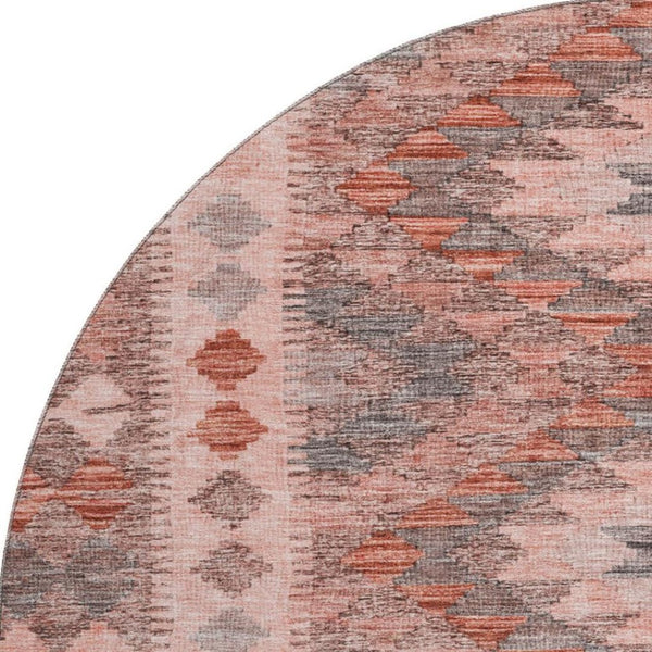 HomeRoots 8' X 8' Stylish Terra Cotta Gray Silver Geometric Washable Rug with UV Defense for High-Traffic Areas 691851