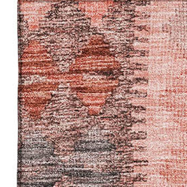 HomeRoots 8' Stylish Terra Cotta, Gray & Silver Geometric Washable Area Rug with UV Protection for Homes 691852