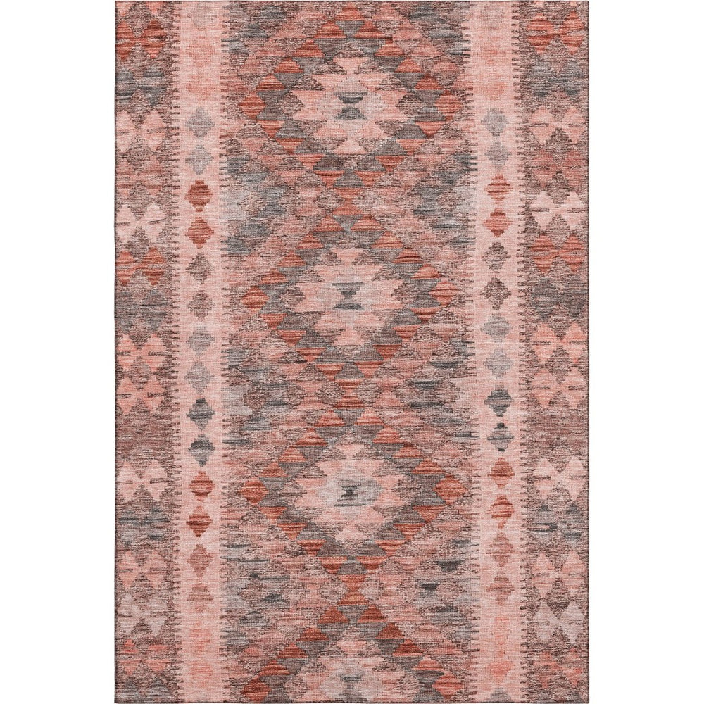 HomeRoots 9' X 12' Stylish Terra Cotta, Gray & Silver Geometric Washable Area Rug with UV Protection & Non-Slip Backing 691853