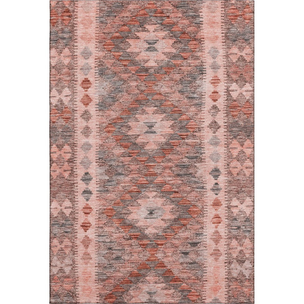 HomeRoots 9' X 12' Stylish Terra Cotta, Gray & Silver Geometric Washable Area Rug with UV Protection & Non-Slip Backing 691853