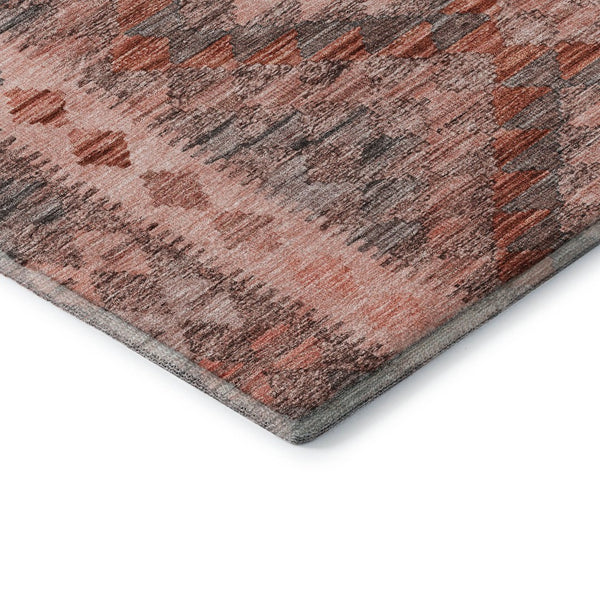 HomeRoots 9' X 12' Stylish Terra Cotta, Gray & Silver Geometric Washable Area Rug with UV Protection & Non-Slip Backing 691853