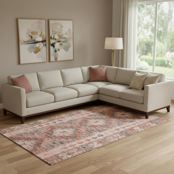 HomeRoots 10' Geometric Washable Area Rug in Terra Cotta, Gray & Silver - UV Protected, Durable & Stylish! 691854