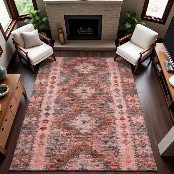 HomeRoots 10' Geometric Washable Area Rug in Terra Cotta, Gray & Silver - UV Protected, Durable & Stylish! 691854
