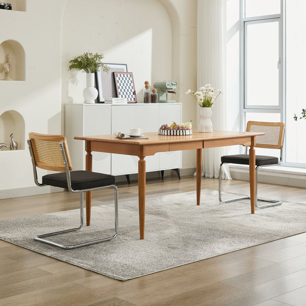 English Elm Mid Velvet Cantilever Dining Chairs Set of 2 — Mid Century Linen Upholstered Rattan Back, Chrome Base, DurableComfort W1143P342096 W1143P342096