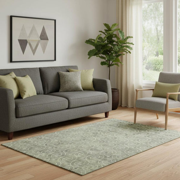 HomeRoots 5' X 8' Artichoke Green & Ivory Geometric Washable Area Rug with UV Protection for Any Space 691856
