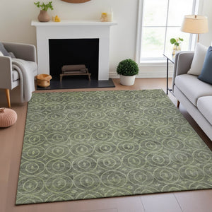 HomeRoots 5' X 8' Artichoke Green & Ivory Geometric Washable Area Rug with UV Protection for Any Space 691856