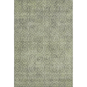 HomeRoots 5' X 8' Artichoke Green & Ivory Geometric Washable Area Rug with UV Protection for Any Space 691856