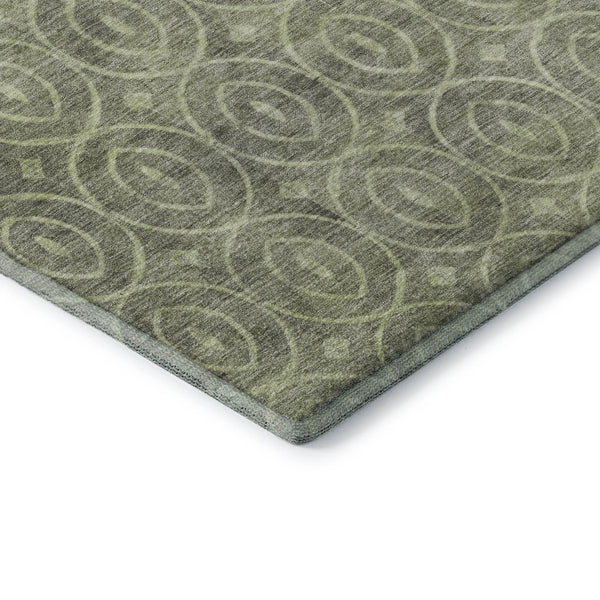 HomeRoots 5' X 8' Artichoke Green & Ivory Geometric Washable Area Rug with UV Protection for Any Space 691856