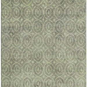 HomeRoots 5' X 8' Artichoke Green & Ivory Geometric Washable Area Rug with UV Protection for Any Space 691856