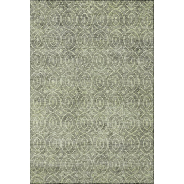 HomeRoots 5' X 8' Artichoke Green & Ivory Geometric Washable Area Rug with UV Protection for Any Space 691856