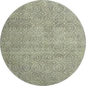 HomeRoots 8' X 8' Artichoke Green & Ivory Geometric Round Rug - Washable, UV Protected, Durable & Stylish! 691857