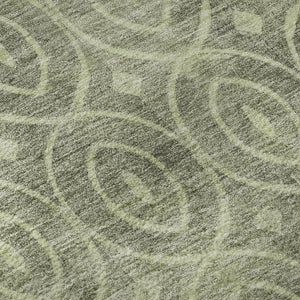 HomeRoots 8' X 8' Artichoke Green & Ivory Geometric Round Rug - Washable, UV Protected, Durable & Stylish! 691857