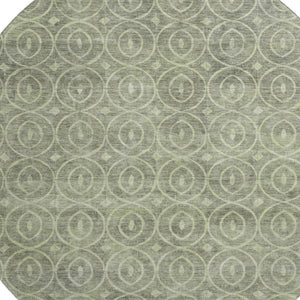 HomeRoots 8' X 8' Artichoke Green & Ivory Geometric Round Rug - Washable, UV Protected, Durable & Stylish! 691857