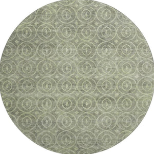 HomeRoots 8' X 8' Artichoke Green & Ivory Geometric Round Rug - Washable, UV Protected, Durable & Stylish! 691857