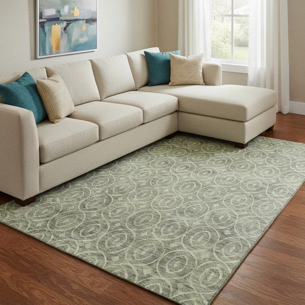HomeRoots 8' Artichoke Green & Ivory Geometric Washable Area Rug - UV Protected for High-Traffic Spaces! 691858