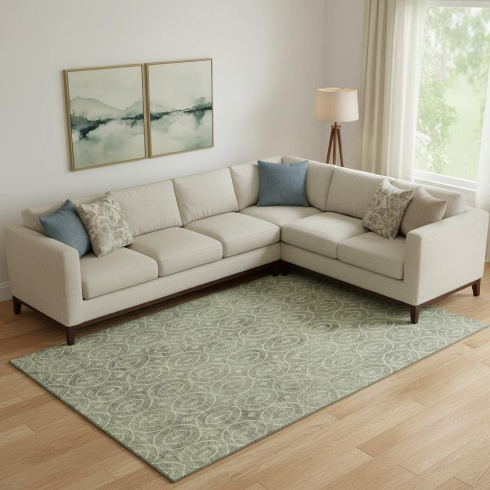 HomeRoots 9' X 12' Artichoke Green Geometric Washable Area Rug with UV Protection for Stylish Family Spaces 691859