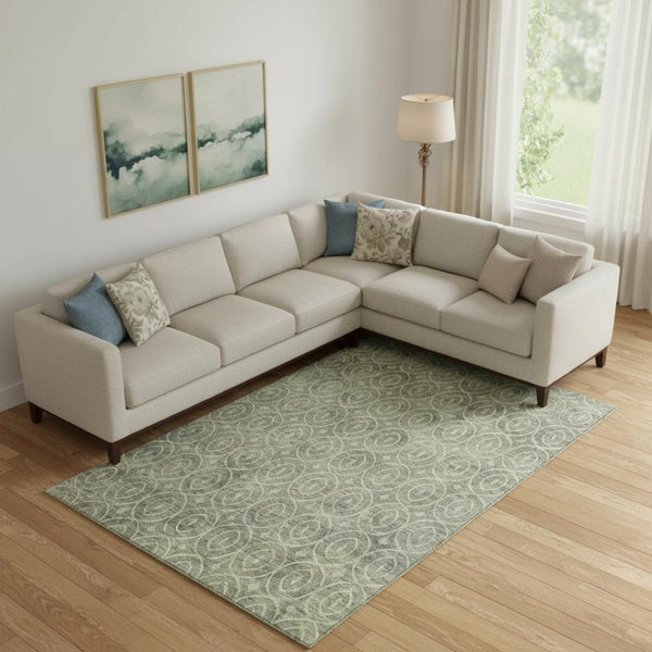 HomeRoots 10' X 14' Artichoke Green Geometric Washable Area Rug - Stain Resistant, UV Protected & Stylish! 691860