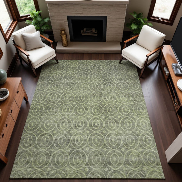 HomeRoots 10' X 14' Artichoke Green Geometric Washable Area Rug - Stain Resistant, UV Protected & Stylish! 691860
