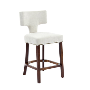 English Elm Mid Curved Backrest Bar Stools Set of 2 with Copper Nail Trim, High-Density Foam & Walnut Legs Beige W1143P296347