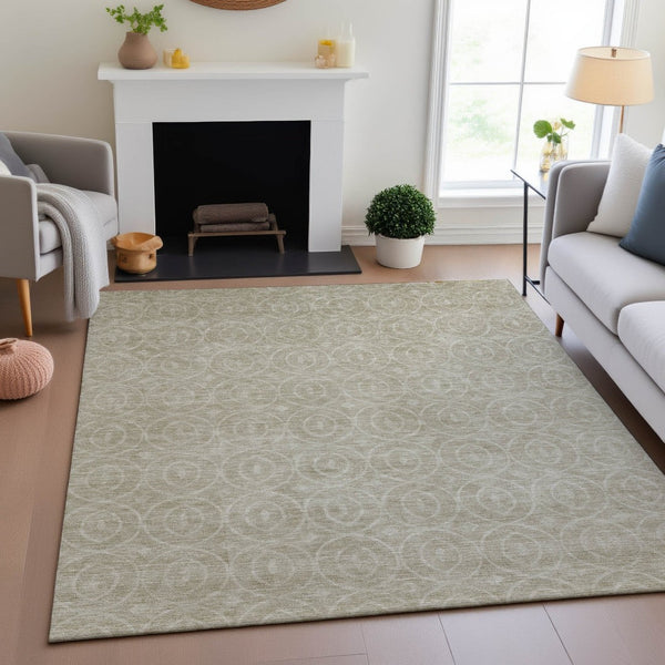 HomeRoots 5' X 8' Beige and Ivory Geometric Washable Area Rug with UV Protection for Stylish, Everyday Living 691862