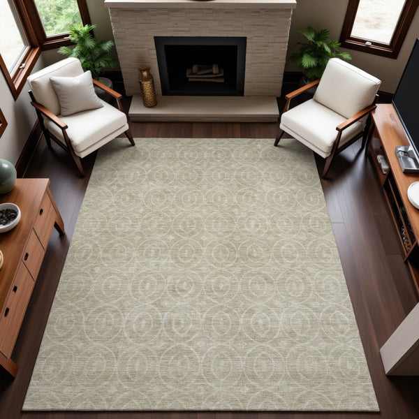 HomeRoots 10' X 14' Beige and Ivory Geometric Area Rug – Washable, UV-Protected, Perfect for Busy Homes! 691866