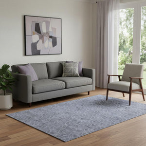HomeRoots 5' X 8' Denim Blue Geometric Area Rug – Stylish, Washable & UV-Protected for Modern Homes & Patios 691868