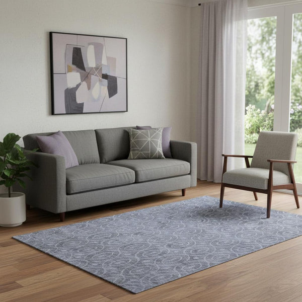 HomeRoots 5' X 8' Denim Blue Geometric Area Rug – Stylish, Washable & UV-Protected for Modern Homes & Patios 691868