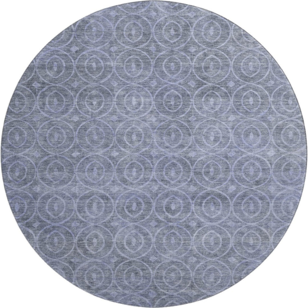 HomeRoots 8' X 8' Washable Denim Blue & Ivory Geometric Round Rug with UV Protection for High Traffic Spaces 691869