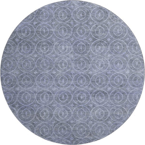 HomeRoots 8' X 8' Washable Denim Blue & Ivory Geometric Round Rug with UV Protection for High Traffic Spaces 691869