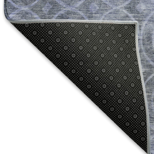 HomeRoots 8' X 8' Washable Denim Blue & Ivory Geometric Round Rug with UV Protection for High Traffic Spaces 691869
