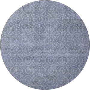 HomeRoots 8' X 8' Washable Denim Blue & Ivory Geometric Round Rug with UV Protection for High Traffic Spaces 691869