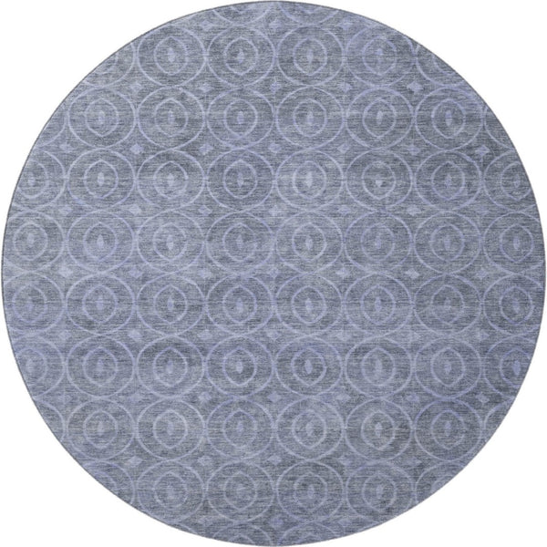 HomeRoots 8' X 8' Washable Denim Blue & Ivory Geometric Round Rug with UV Protection for High Traffic Spaces 691869