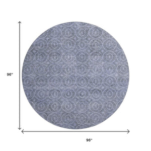 HomeRoots 8' X 8' Washable Denim Blue & Ivory Geometric Round Rug with UV Protection for High Traffic Spaces 691869