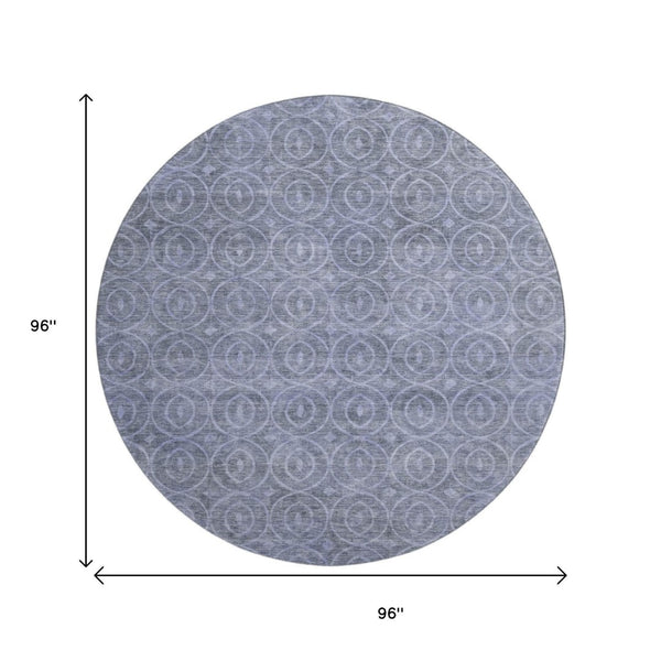 HomeRoots 8' X 8' Washable Denim Blue & Ivory Geometric Round Rug with UV Protection for High Traffic Spaces 691869