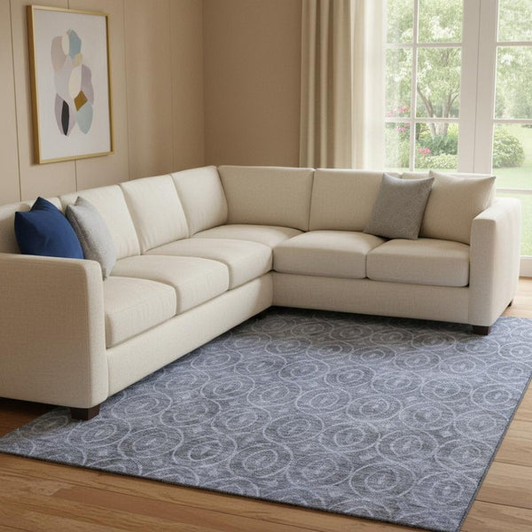 HomeRoots 8' Denim Blue & Ivory Geometric Washable Area Rug - UV Protected, Durable & Perfect for Busy Homes 691870