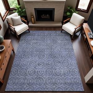 HomeRoots 8' Denim Blue & Ivory Geometric Washable Area Rug - UV Protected, Durable & Perfect for Busy Homes 691870