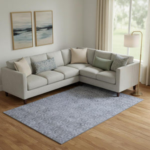 HomeRoots 9' X 12' Denim Blue and Ivory Geometric Area Rug - Washable, UV Protected, and Stain Resistant Design 691871