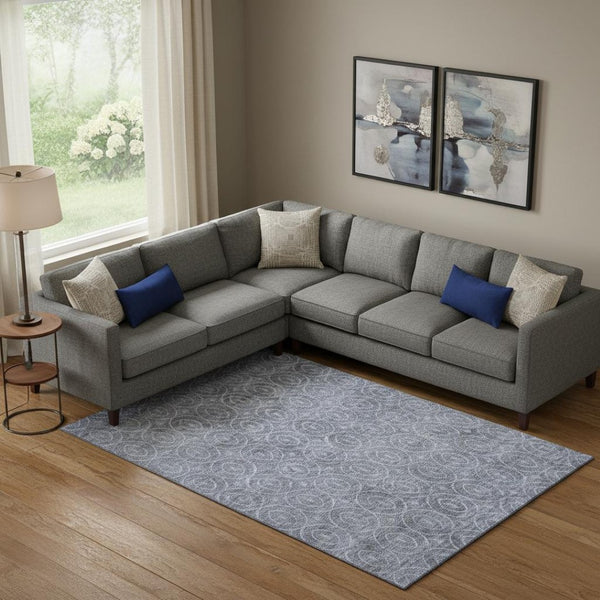 HomeRoots 10' X 14' Denim Blue & Ivory Geometric Area Rug - Washable, UV-Protected, Perfect for High-Traffic Spaces! 691872