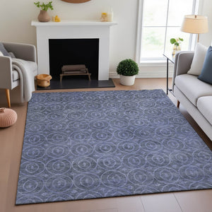 HomeRoots 10' X 14' Denim Blue & Ivory Geometric Area Rug - Washable, UV-Protected, Perfect for High-Traffic Spaces! 691872