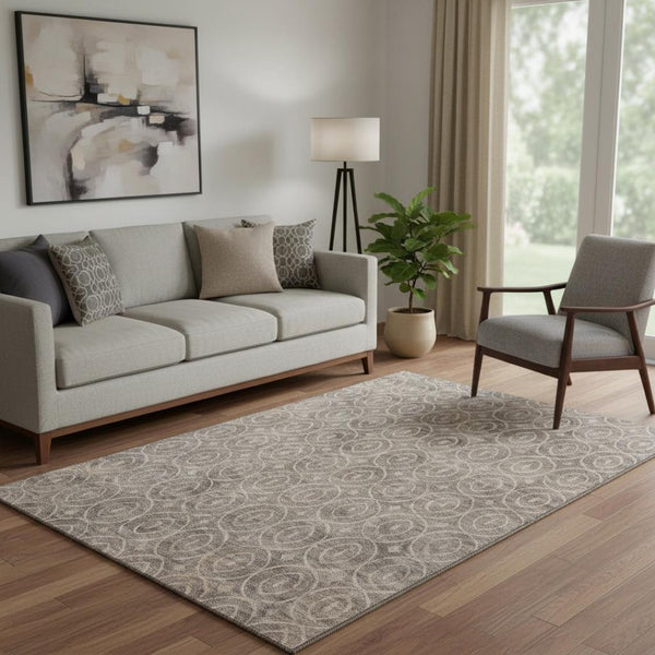 HomeRoots 5' X 8' Coffee and Beige Geometric Area Rug - Washable, UV-Protected, Durable Design for High Traffic Spaces 691874