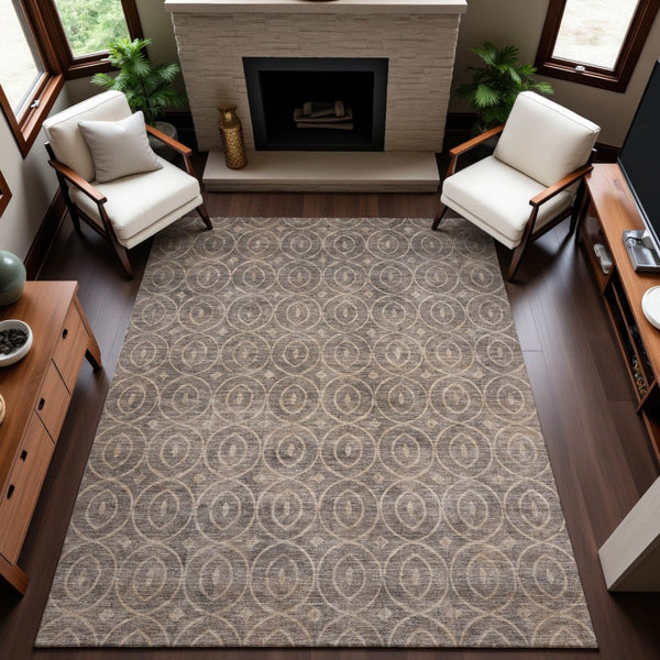 HomeRoots 5' X 8' Coffee and Beige Geometric Area Rug - Washable, UV-Protected, Durable Design for High Traffic Spaces 691874
