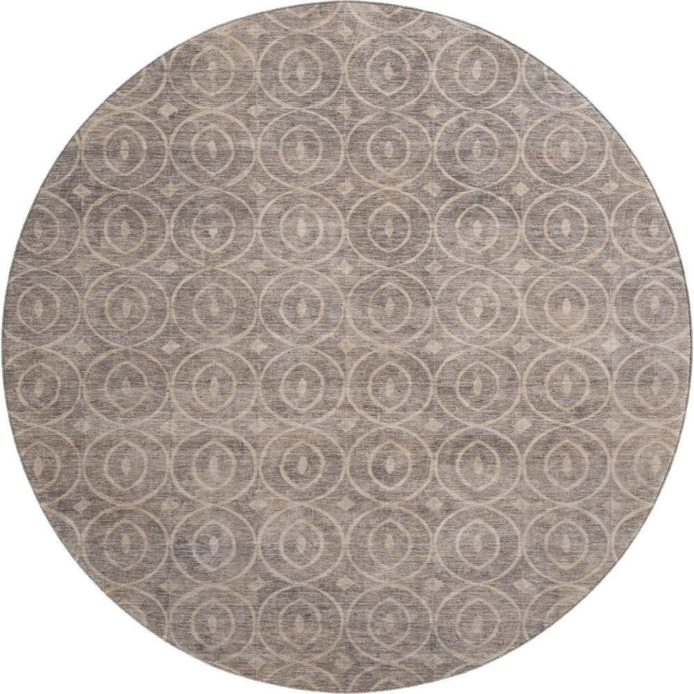 HomeRoots 8' X 8' Stylish Geometric Washable Round Rug in Coffee & Beige - UV Protected, Durable & Easy Care 691875