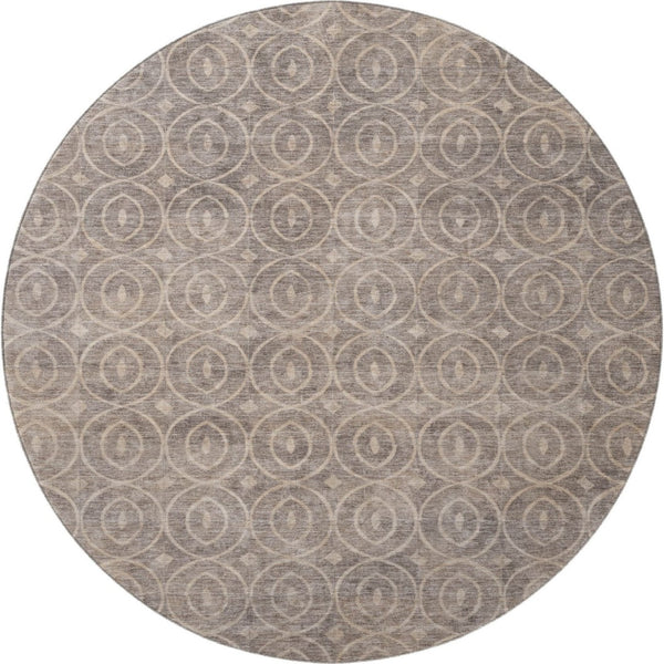 HomeRoots 8' X 8' Stylish Geometric Washable Round Rug in Coffee & Beige - UV Protected, Durable & Easy Care 691875
