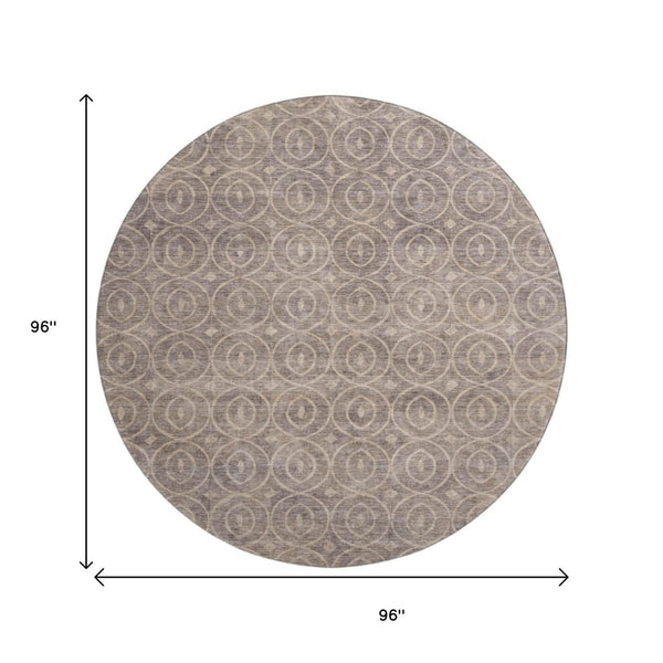 HomeRoots 8' X 8' Stylish Geometric Washable Round Rug in Coffee & Beige - UV Protected, Durable & Easy Care 691875