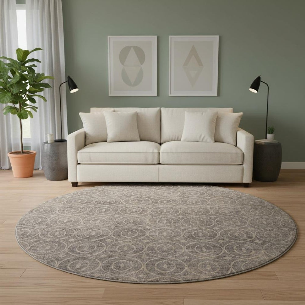 HomeRoots 8' X 8' Stylish Geometric Washable Round Rug in Coffee & Beige - UV Protected, Durable & Easy Care 691875